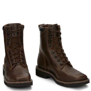 Justin The Pullie 8 inch Steel Toe Men's Brown Leather Boots